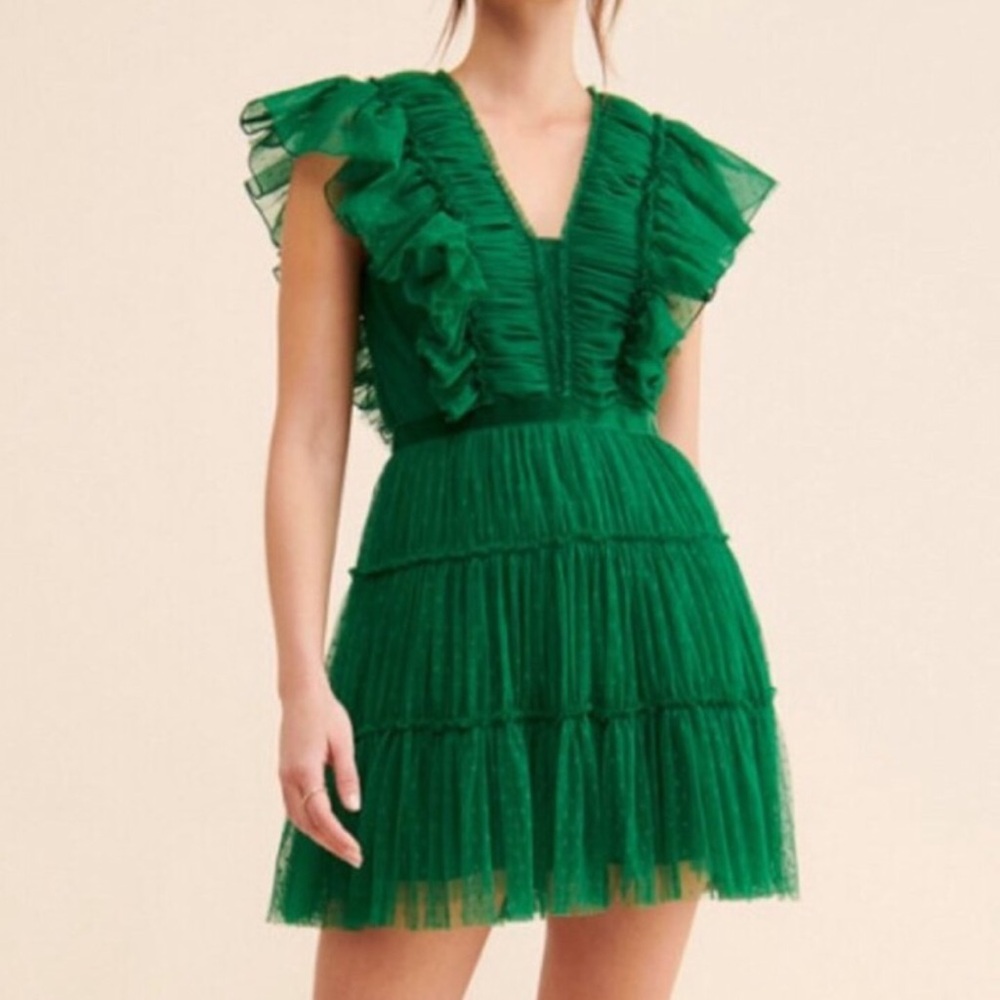Anthropologie GEISHA DESIGNS Green Tulle Tiered Mini Dress 4